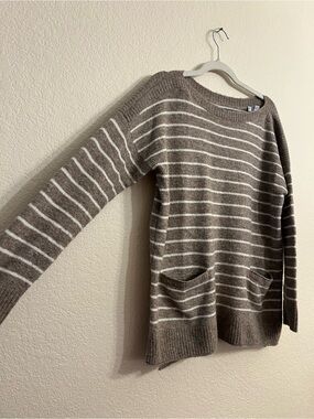 Abercrombie & Fitch Taupe and White Striped Crewneck Sweater